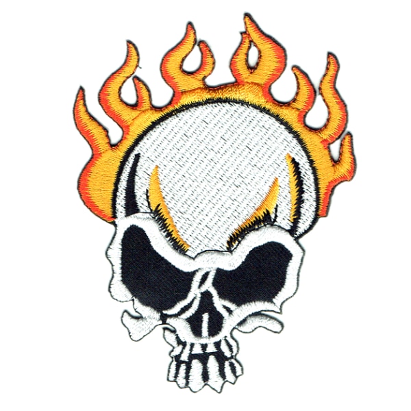 Iron on embroidered flame skull patch
