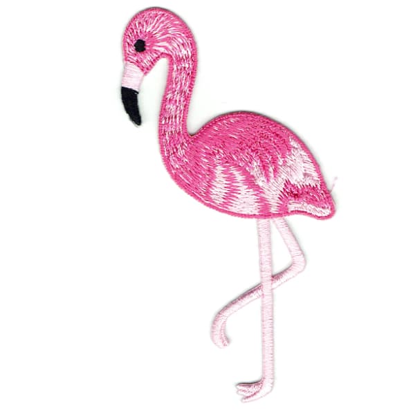 Iron on embroidered pink flamingo patch