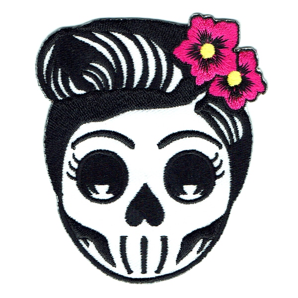Iron on embroidered flower skull patch