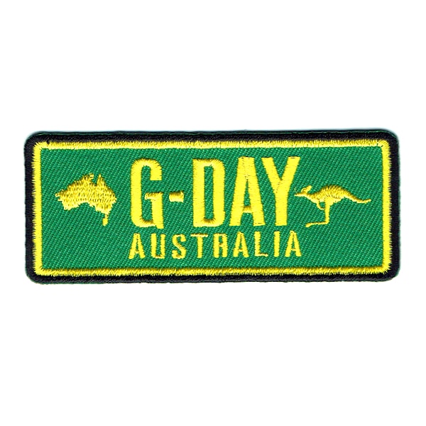 Iron on embroidered green Gday Australia patch