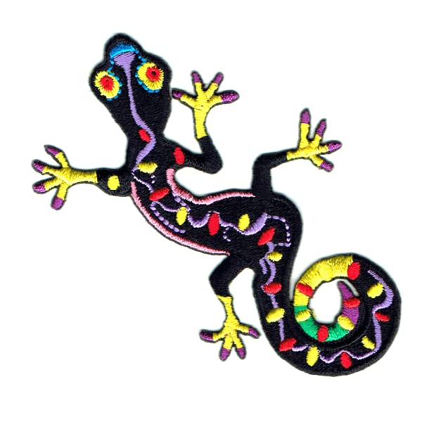 Iron on embroidered black gecko patch