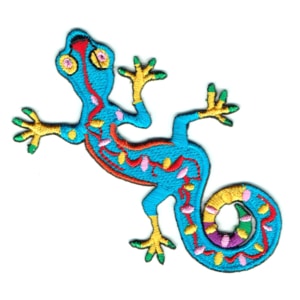 Iron on embroidered blue gecko patch