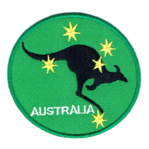 Iron on embroidered round green southern cross kangaroo patch