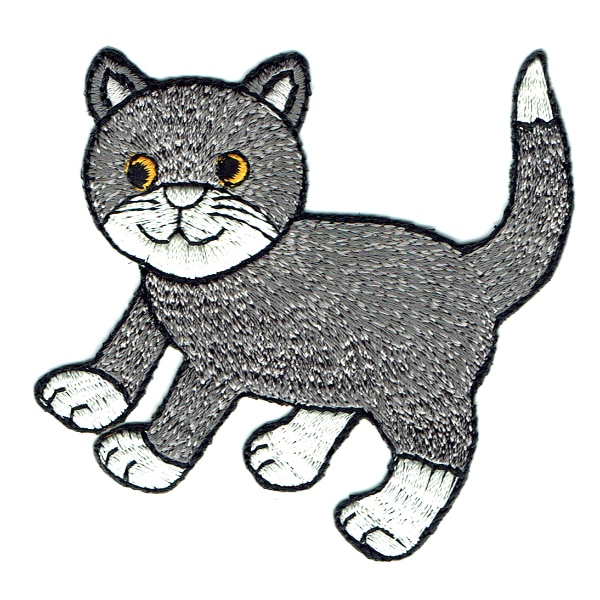Iron on embroidered grey cat patch