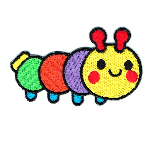 Cute iron on embroidered yellow, purple, orange and green segmented garden grub patch