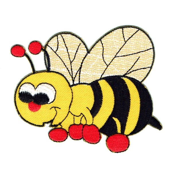 Cute iron on embroidered black and yellow bee patch.