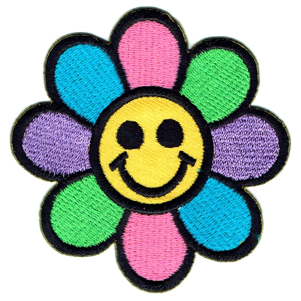 Iron on embroidered smiling colourful happy daisy flower patch