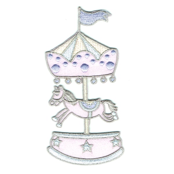 Iron on embroidered pink horse carousel patch