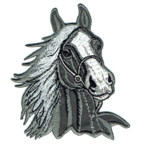 Iron on embroidered grey horse head patch