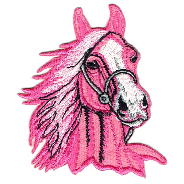 Iron on embroidered pink horse head patch