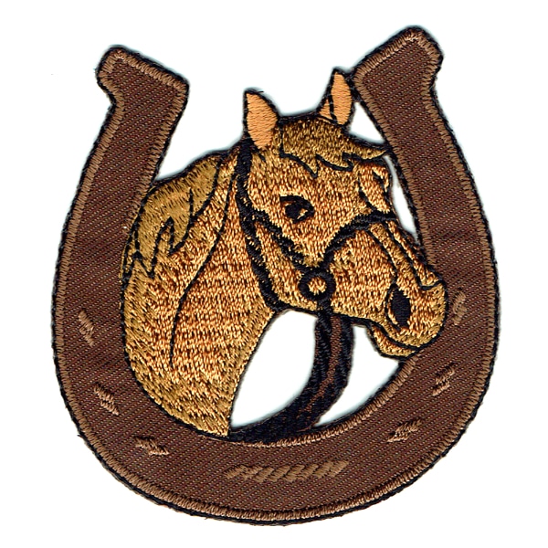 Iron on embroidered horse shoe head patch