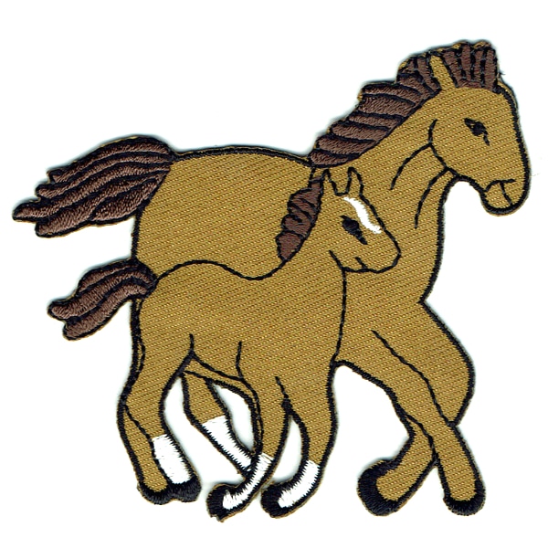 Iron on embroidered brown horse and foal patch