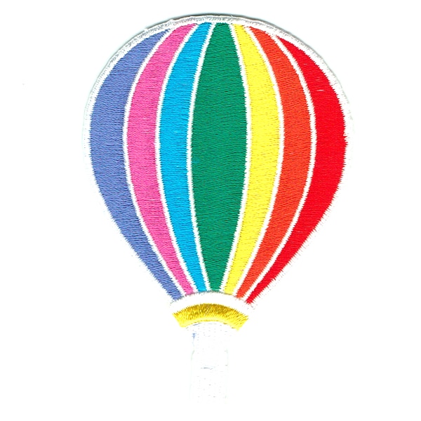 Iron on embroidered rainbow coloured hot air ballon patch