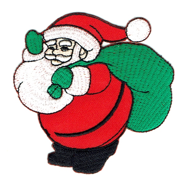 Iron on embroidered jolly santa with present sack patch