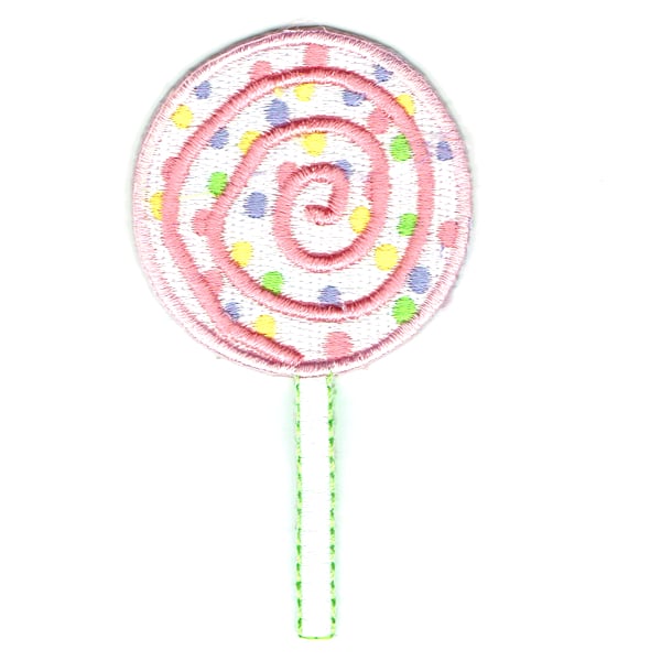 Iron on embroidered pastel coloured lollipop patch