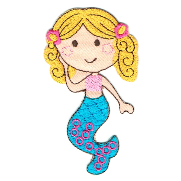 Iron on embroidered mermaid patch with blue tail