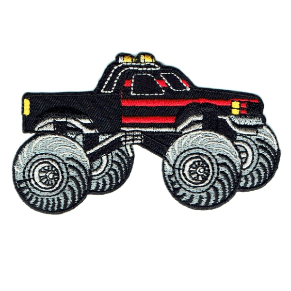 Iron on embroidered black monster truck patch