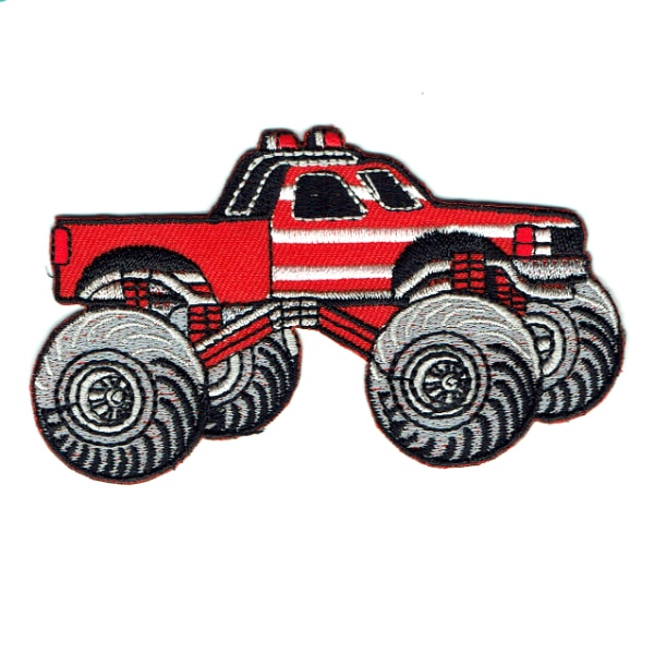 Iron on embroidered red monster truck patch