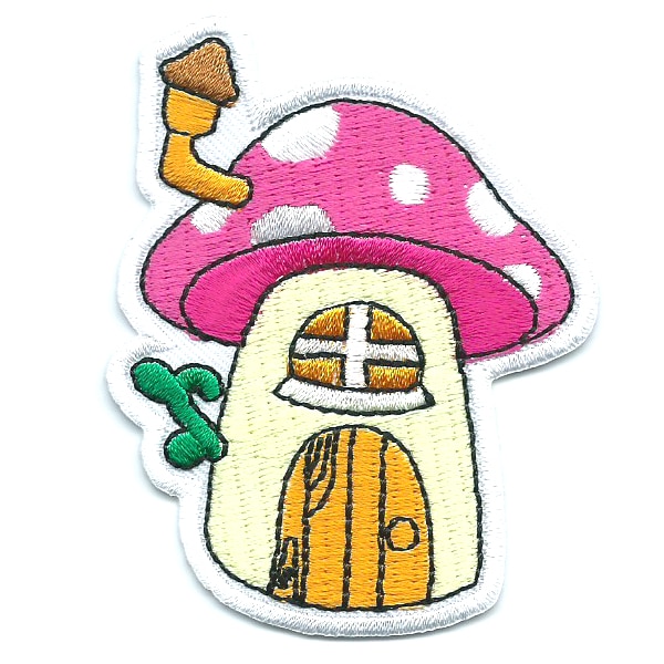 Iron on embroidered mushroom house patch