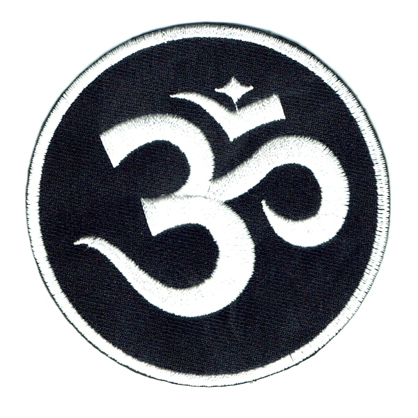 Iron on embroidered round black and white Om patch