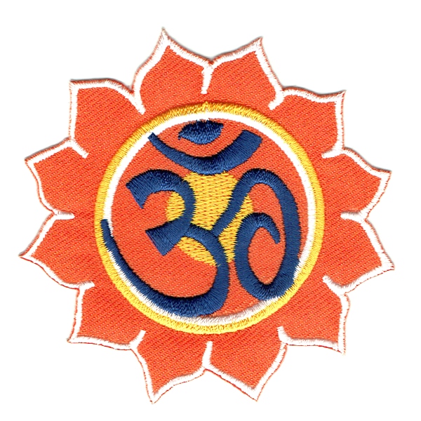 Iron on embroidered orange lotus Om symbol patch