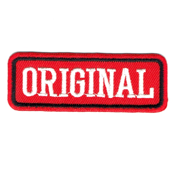 Iron on embroidered red rectangular original patch