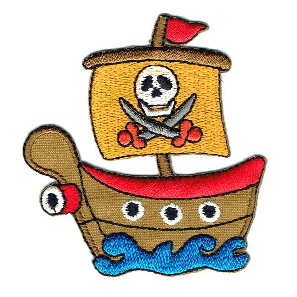 Iron on embroidered kids pirate boat patch