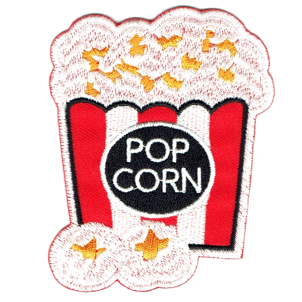 Iron on embroidered bucket of popcorn patch