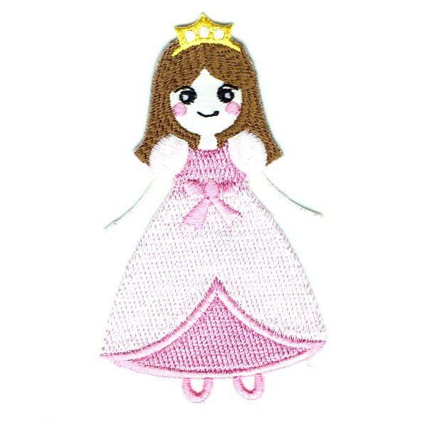 Iron on embroidered patch of a princess girl in a pink dress