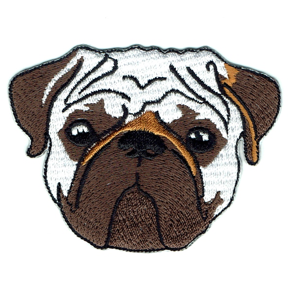 Iron on embroidered pug face patch