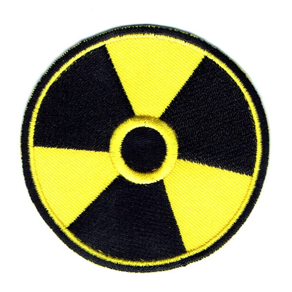 Iron on embroidered round yellow radioactive patch