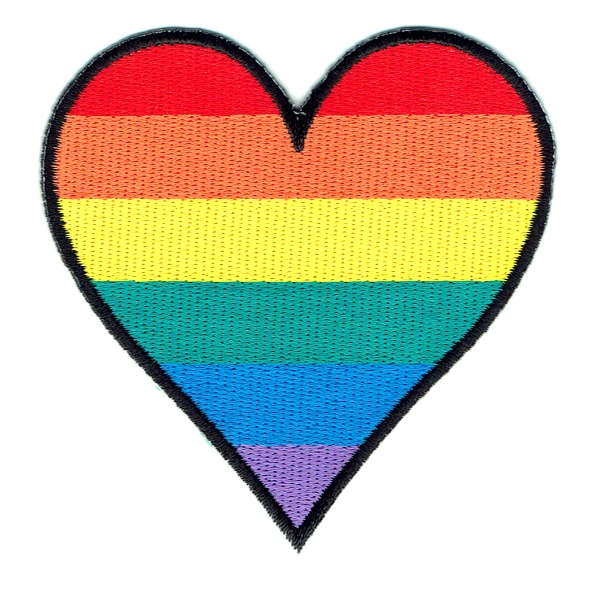 Iron on embroidered rainbow heart shapped patch