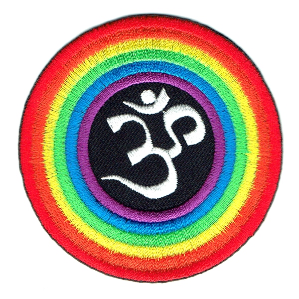 Iron on embroidered round rainbow ohm patch