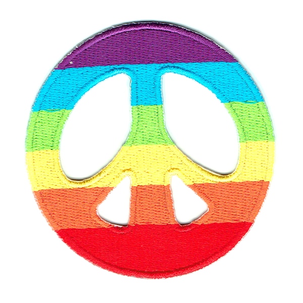 Iron on embroidered round rainbow peace patch