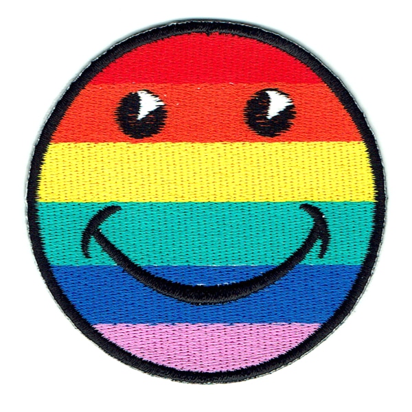 Iron on embroidered rainbow smiley face patch