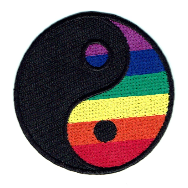 Iron on embroidered round rainbow yin yang patch
