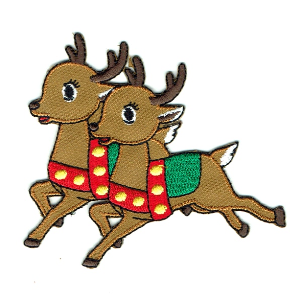 Iron on embroidered reindeer pair patch