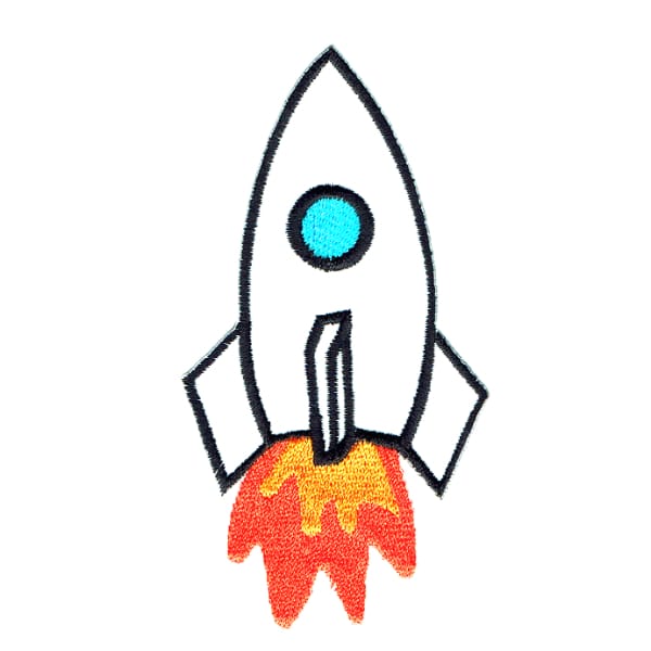 Iron on embroidered white rocket patch