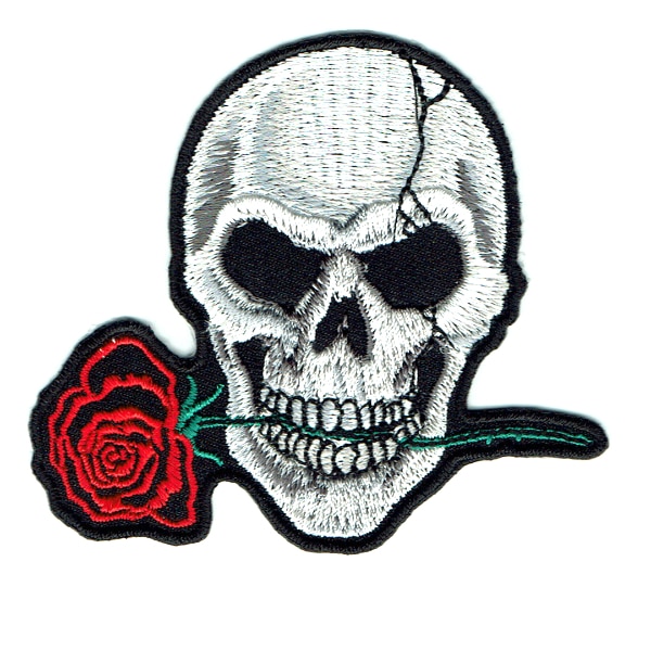 Iron on embroidered rose skull patch