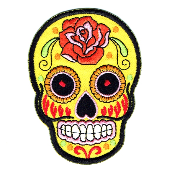Iron on embroidered yellow rose sugar skull patch