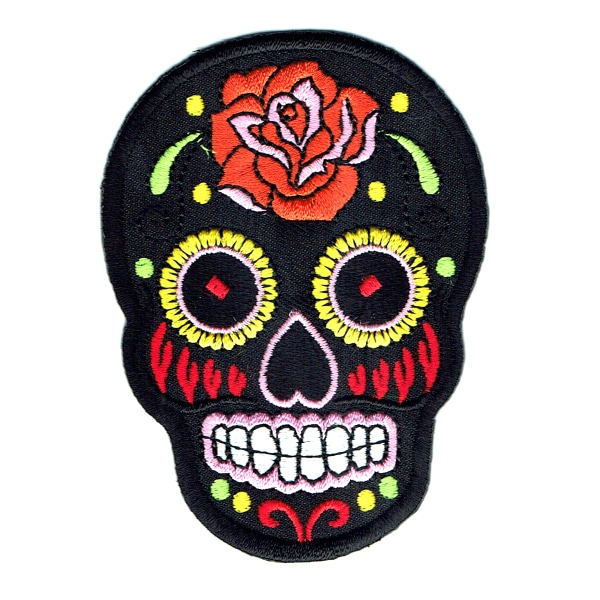 Iron on embroidered rose sugar skull patch