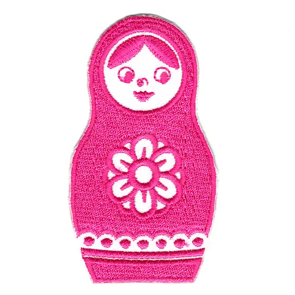 Iron on embroidered pink Russian doll patch