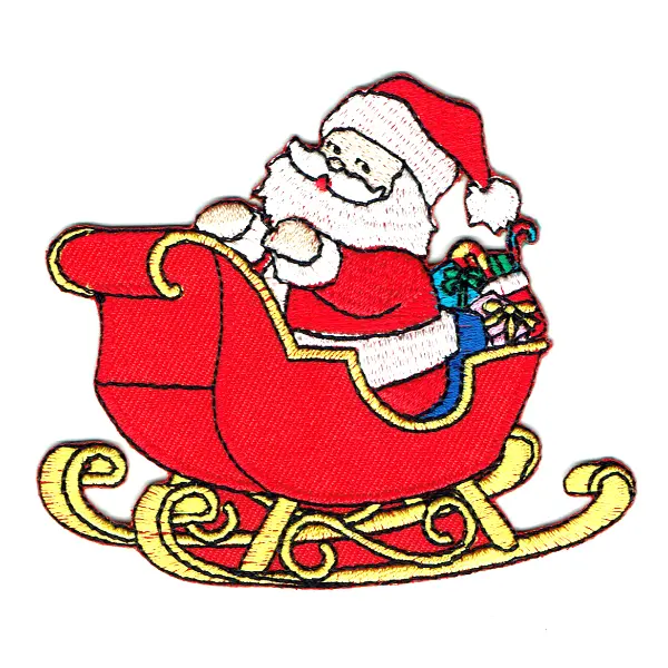 Iron on embroidered ed santa sleigh christmas patch