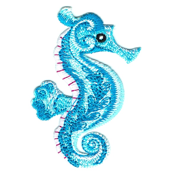 Iron on embroidered blue seahorse patch