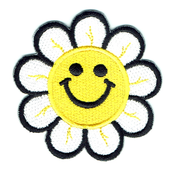 Iron on embroidered smiley daisy flower patch
