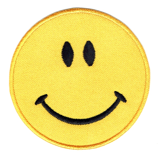 Iron on embroidered round yellow smiley face patch