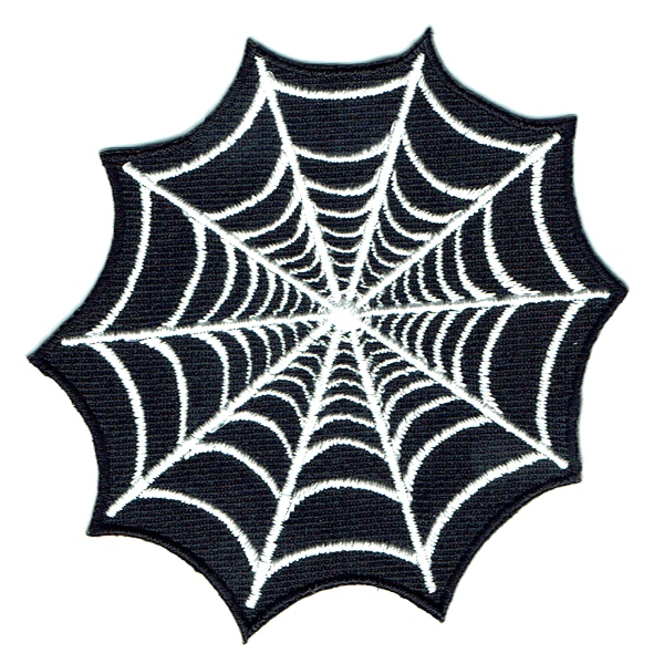 Black and white embroidered iron on spider web patch