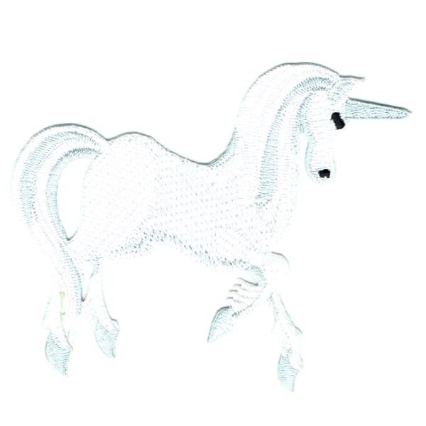 Iron on embroidered white unicorn patch
