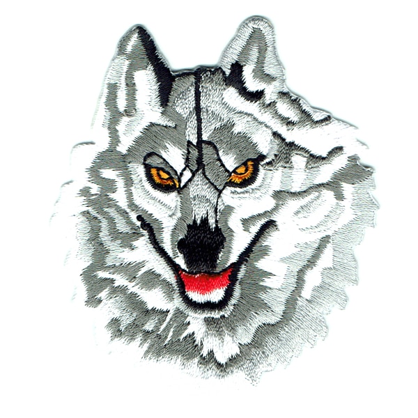 Iron on embroidered grey wolf patch