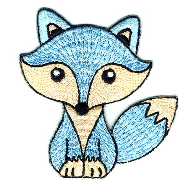 Iron on embroidered cute light blue fox patch